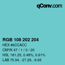 Farbcode: RGB 108 202 204 | qconv.com