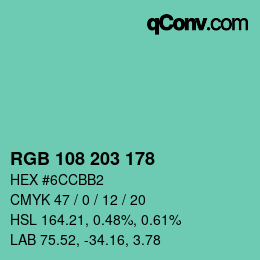Color code: RGB 108 203 178 | qconv.com