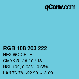Color code: RGB 108 203 222 | qconv.com