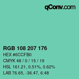 Color code: RGB 108 207 176 | qconv.com