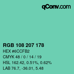 Color code: RGB 108 207 178 | qconv.com