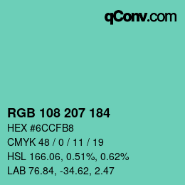 Color code: RGB 108 207 184 | qconv.com