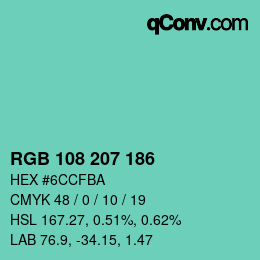 Color code: RGB 108 207 186 | qconv.com
