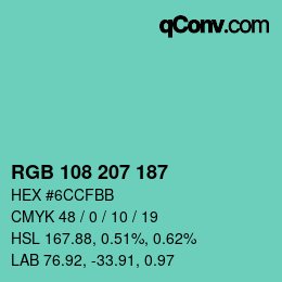Color code: RGB 108 207 187 | qconv.com