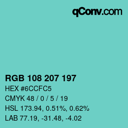 Color code: RGB 108 207 197 | qconv.com