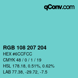 Color code: RGB 108 207 204 | qconv.com