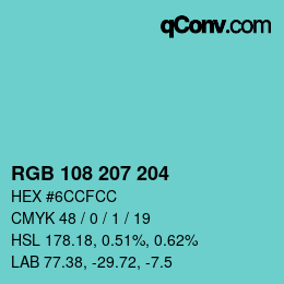 Color code: RGB 108 207 204 | qconv.com