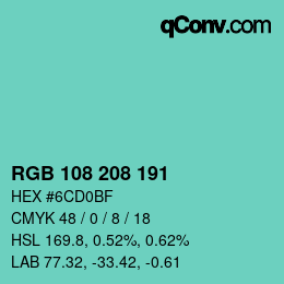 Color code: RGB 108 208 191 | qconv.com