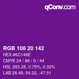 Color code: RGB 108 20 142 | qconv.com