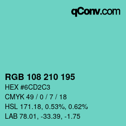 Farbcode: RGB 108 210 195 | qconv.com