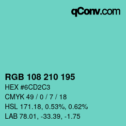 Color code: RGB 108 210 195 | qconv.com