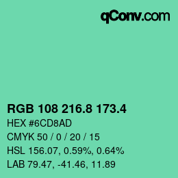 カラーコード: RGB 108 216.8 173.4 | qconv.com
