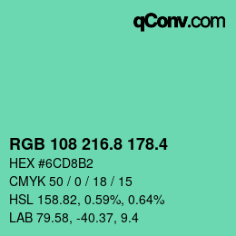 カラーコード: RGB 108 216.8 178.4 | qconv.com