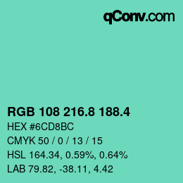 カラーコード: RGB 108 216.8 188.4 | qconv.com