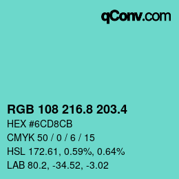カラーコード: RGB 108 216.8 203.4 | qconv.com