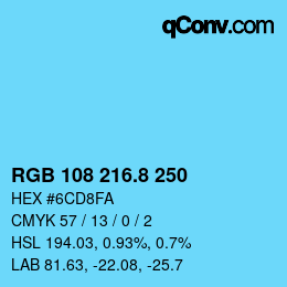 カラーコード: RGB 108 216.8 250 | qconv.com