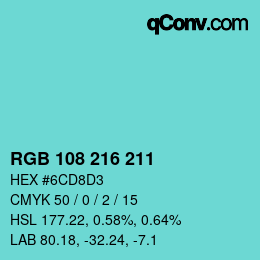 Color code: RGB 108 216 211 | qconv.com