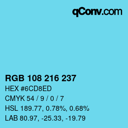 Color code: RGB 108 216 237 | qconv.com