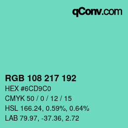 Color code: RGB 108 217 192 | qconv.com