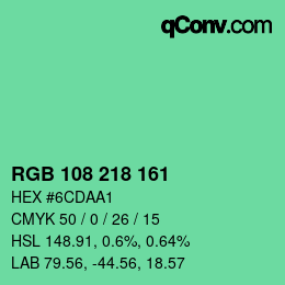 Color code: RGB 108 218 161 | qconv.com