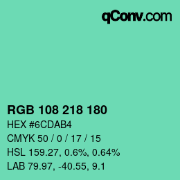 カラーコード: RGB 108 218 180 | qconv.com