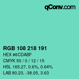 Color code: RGB 108 218 191 | qconv.com