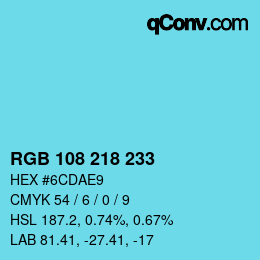 Color code: RGB 108 218 233 | qconv.com