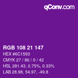 Color code: RGB 108 21 147 | qconv.com