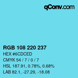 カラーコード: RGB 108 220 237 | qconv.com