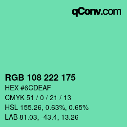 Color code: RGB 108 222 175 | qconv.com