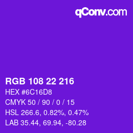Color code: RGB 108 22 216 | qconv.com