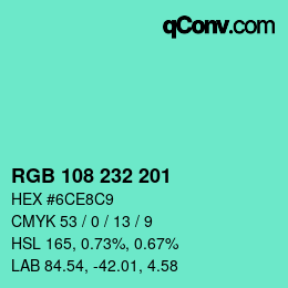 Color code: RGB 108 232 201 | qconv.com