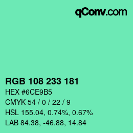 Color code: RGB 108 233 181 | qconv.com