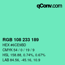 カラーコード: RGB 108 233 189 | qconv.com