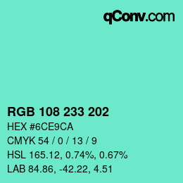 Color code: RGB 108 233 202 | qconv.com