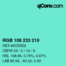 Color code: RGB 108 233 210 | qconv.com