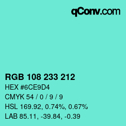 Color code: RGB 108 233 212 | qconv.com