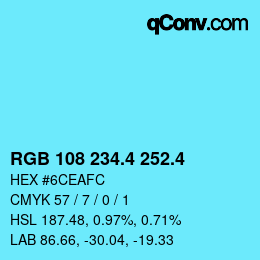 カラーコード: RGB 108 234.4 252.4 | qconv.com