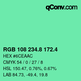 カラーコード: RGB 108 234.8 172.4 | qconv.com