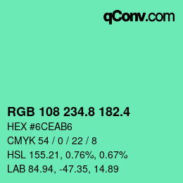 カラーコード: RGB 108 234.8 182.4 | qconv.com