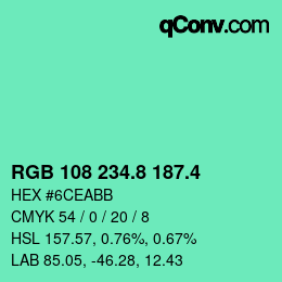 カラーコード: RGB 108 234.8 187.4 | qconv.com