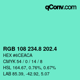 カラーコード: RGB 108 234.8 202.4 | qconv.com