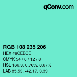 颜色代码: RGB 108 235 206 | qconv.com