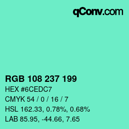 カラーコード: RGB 108 237 199 | qconv.com