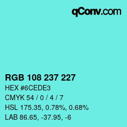 Color code: RGB 108 237 227 | qconv.com