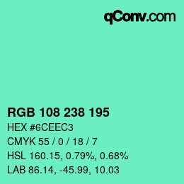 Color code: RGB 108 238 195 | qconv.com