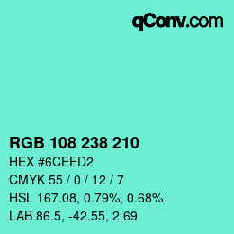 Color code: RGB 108 238 210 | qconv.com