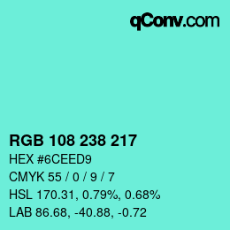 Color code: RGB 108 238 217 | qconv.com