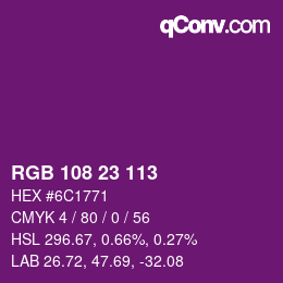 Color code: RGB 108 23 113 | qconv.com