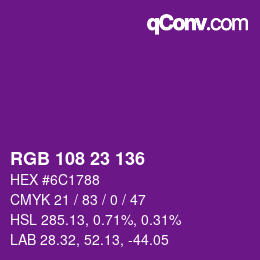 Color code: RGB 108 23 136 | qconv.com
